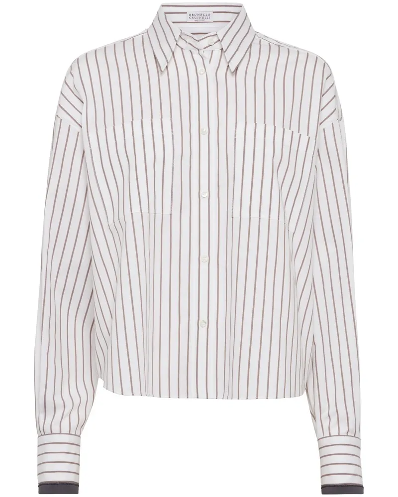 Brunello Cucinelli gestreiftes Baumwollhemd White