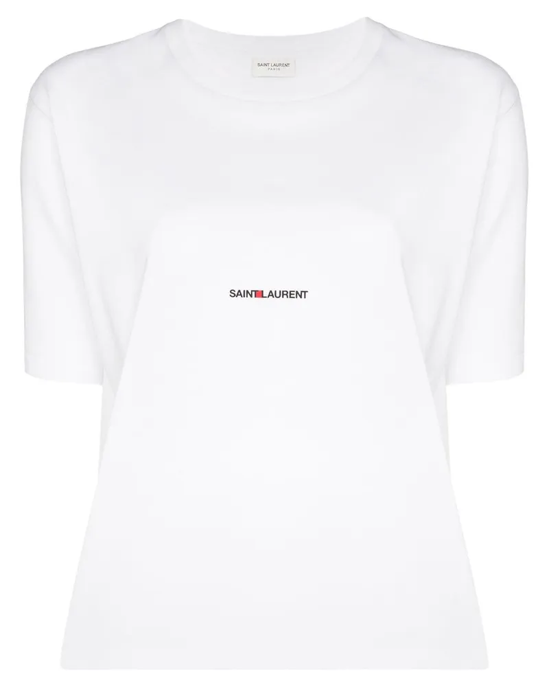 Saint Laurent Logo Baumwoll -T -Shirt White