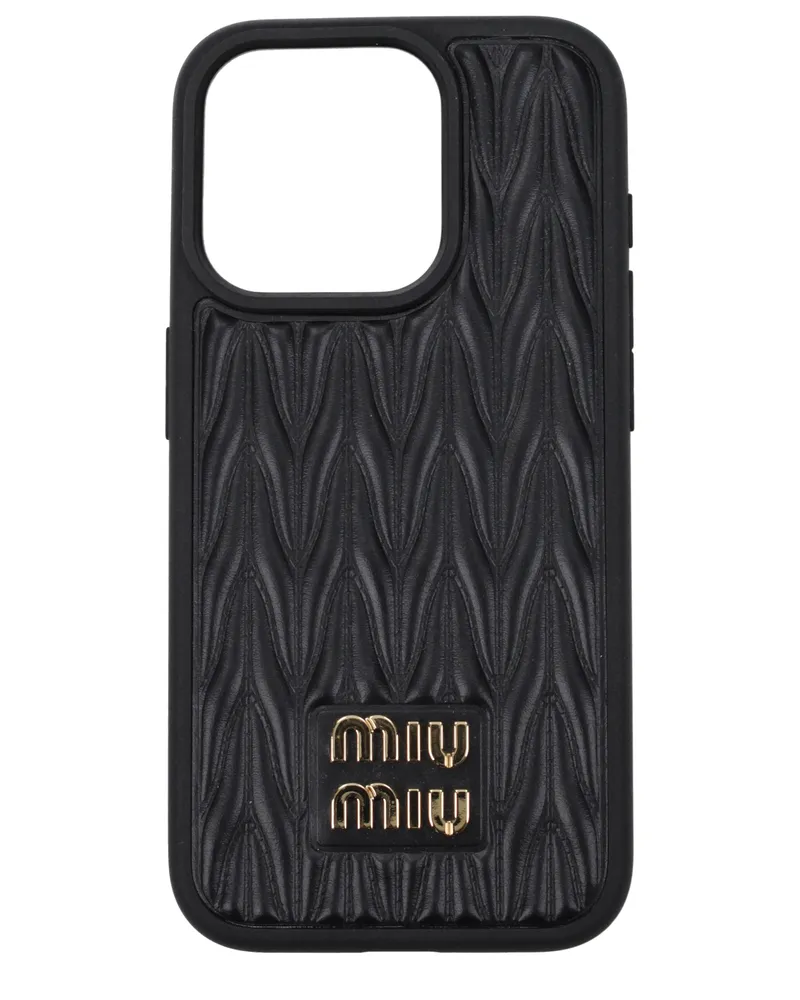 Miu Miu I Handyhülle I Phone 15 Pro Damen Leder Schwarz -