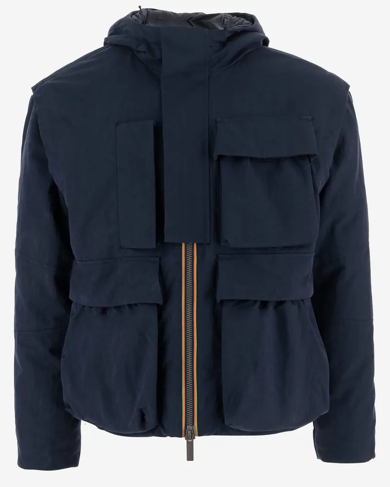 K-Way Cotton Blend Jacket With Multiple Pockets Blue