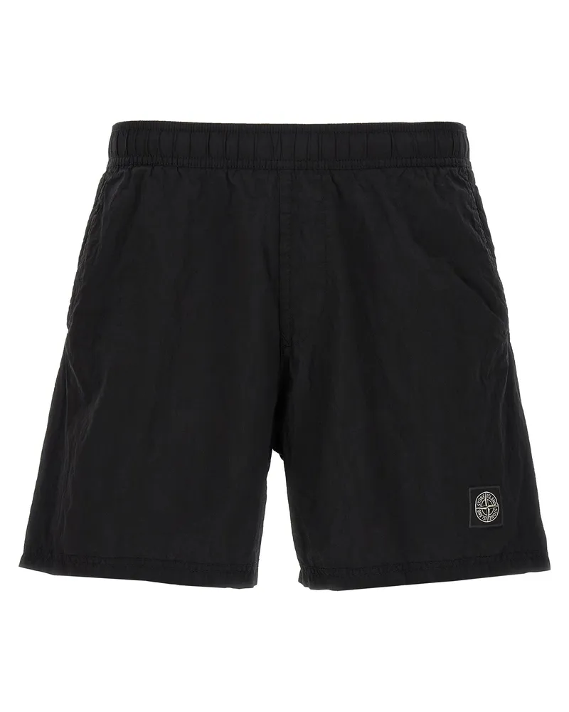 Stone Island Badeshorts mit -Logo-Patch Black