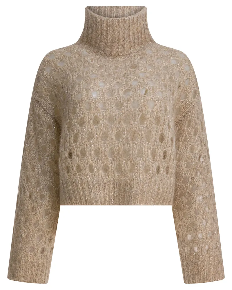 Brunello Cucinelli Rollkragenpullover „Dazzling Net Beige