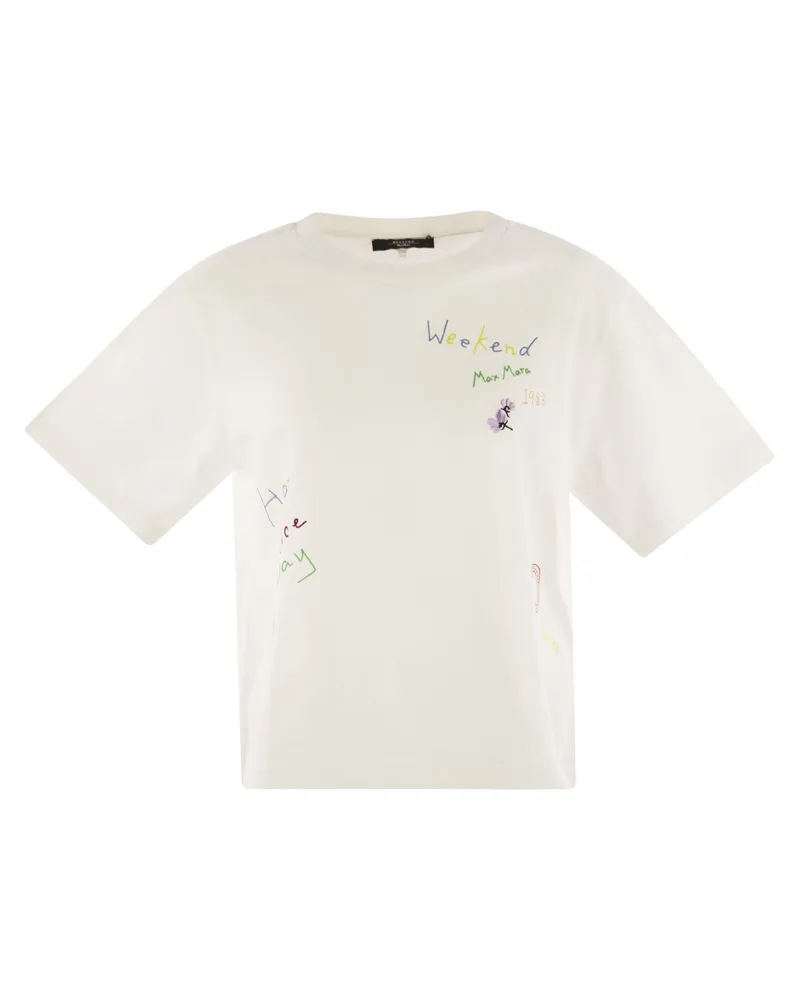 Weekend Max Mara Wochenende Max Mara Acline bedruckte Bio -Baumwoll -T -Shirt White