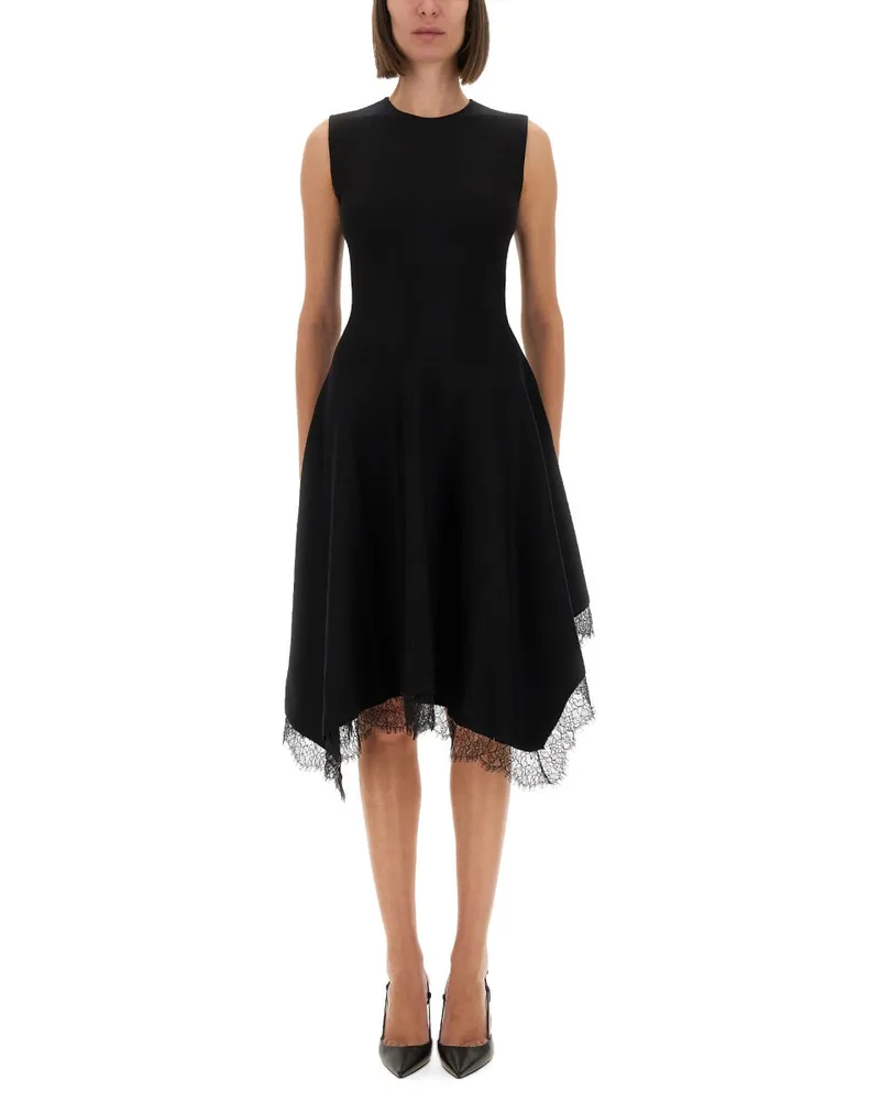 Alexander McQueen Alexander MC Königin Asymmetrisches Kleid mit Spitzendetails Black
