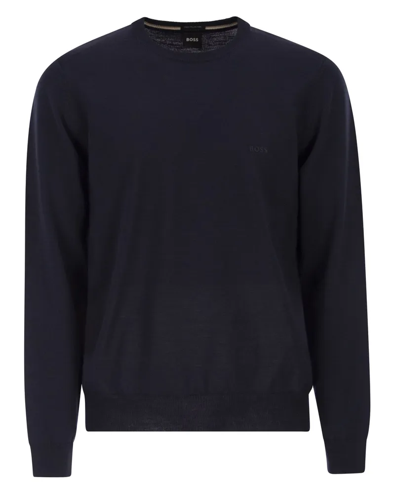 HUGO BOSS Pullover aus Schurwolle mit normaler Passform und gesticktem Logo Dark