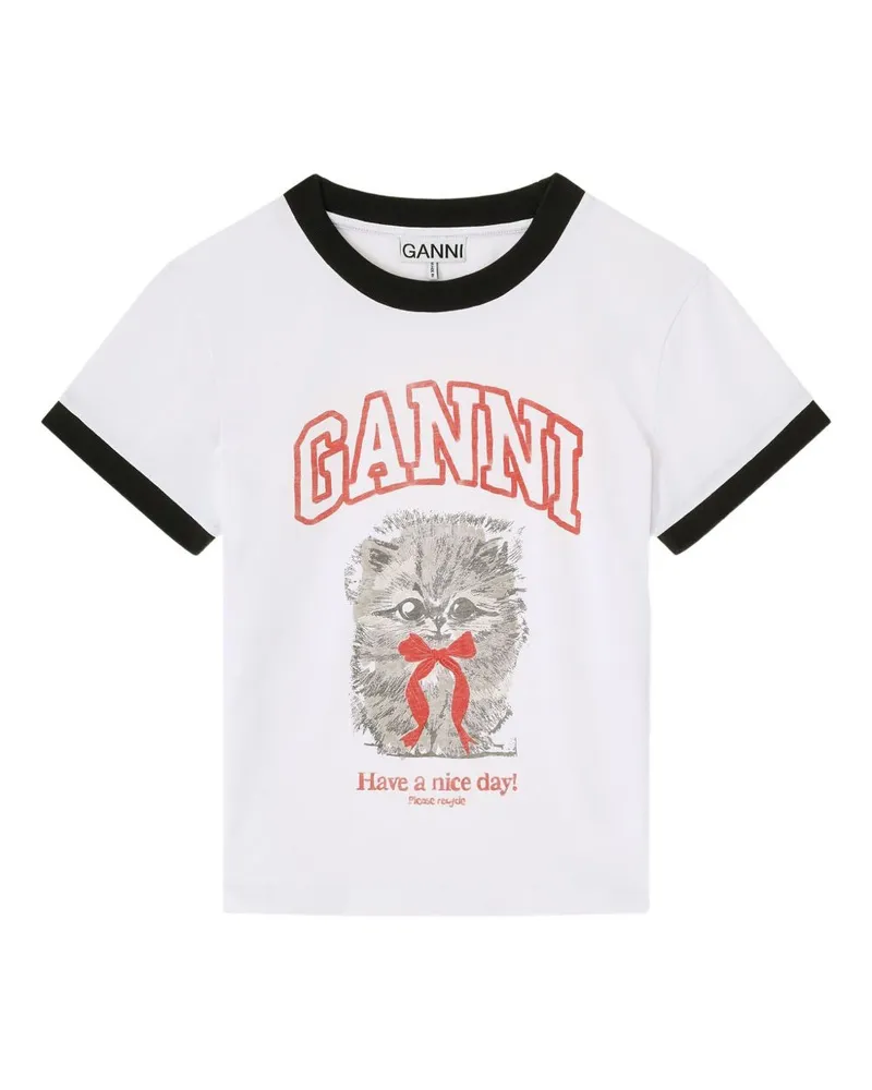 Ganni Margot Kitty T-Shirt aus Bio-Baumwolle White