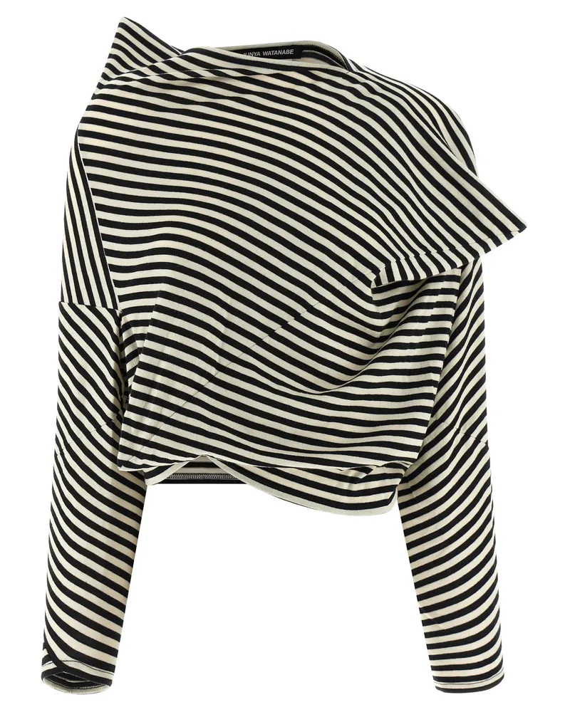 Junya Watanabe Gestreifter Crop-Pullover White