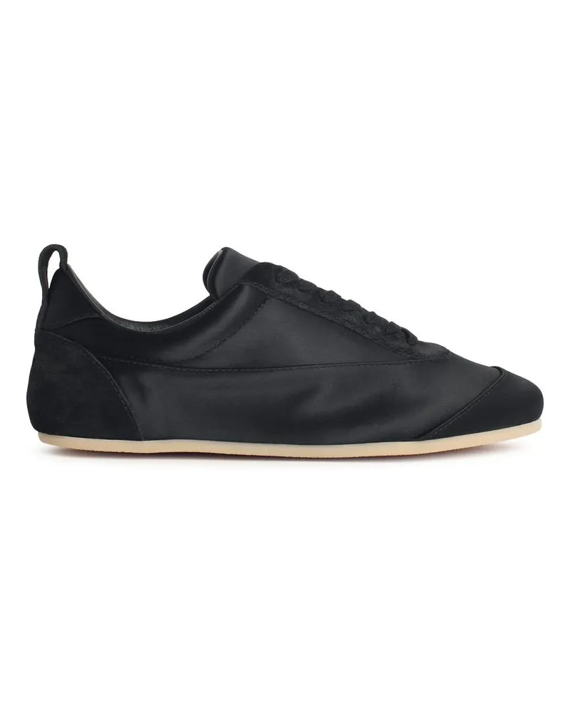 Jil Sander Etage‘-Satin-Sneaker mit schwarzem Wildlederbesatz Black