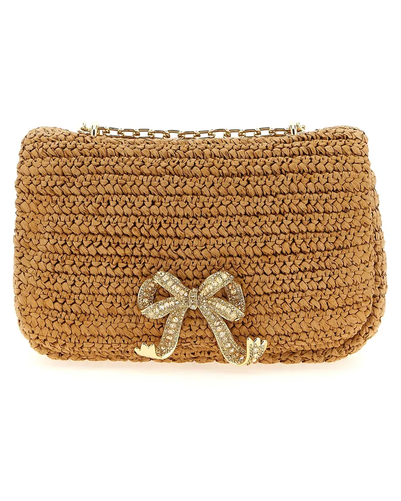 Self-Portrait Selbstporträt 'Raffia Bow Charme' Umhängetasche Beige