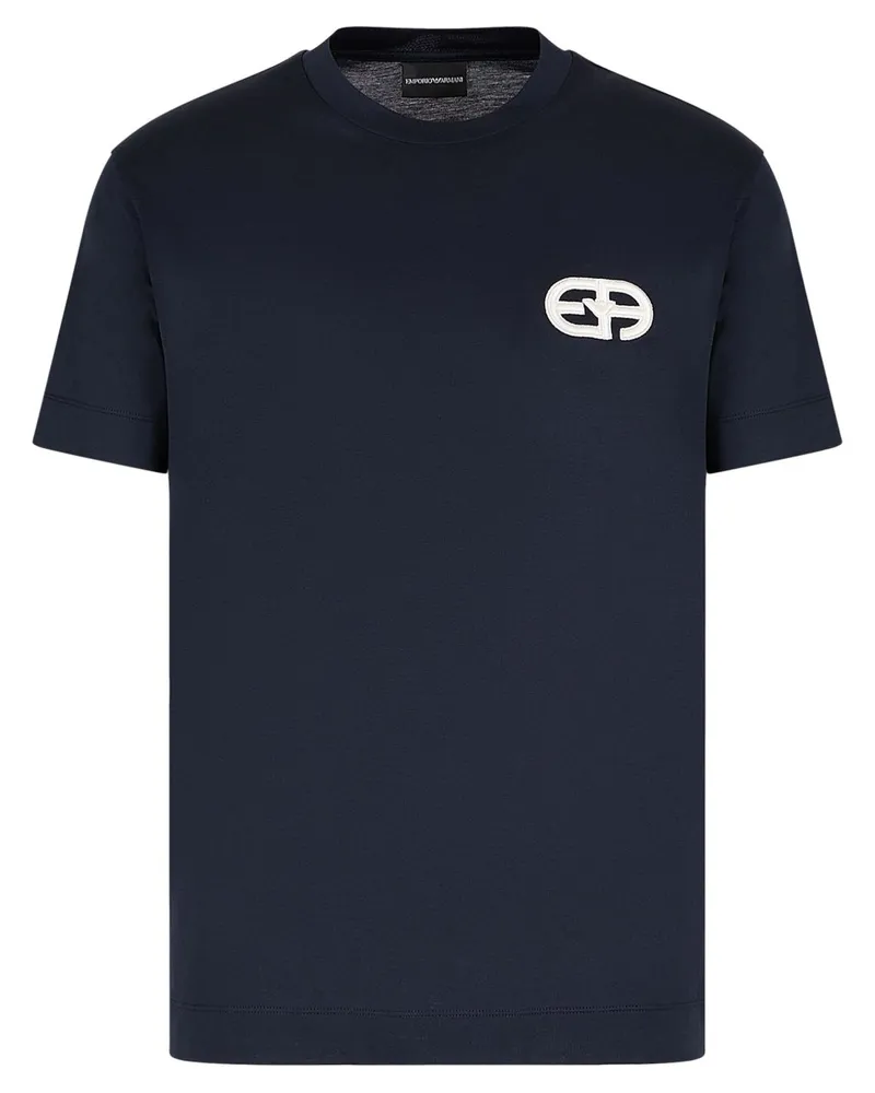 Emporio Armani Logo Baumwollmischung T -Shirt Blue