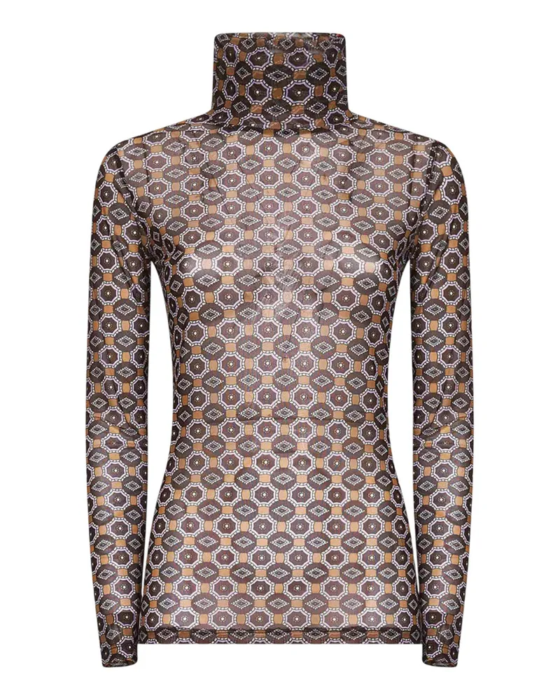 Dries van Noten Dries Van Note Mesh Top mit braunem Mini -Krawattenabdruck 703	brown