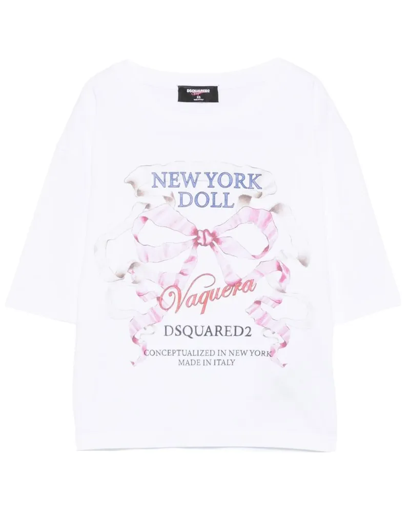 Dsquared2 gedrucktes Baumwoll -T -Shirt White