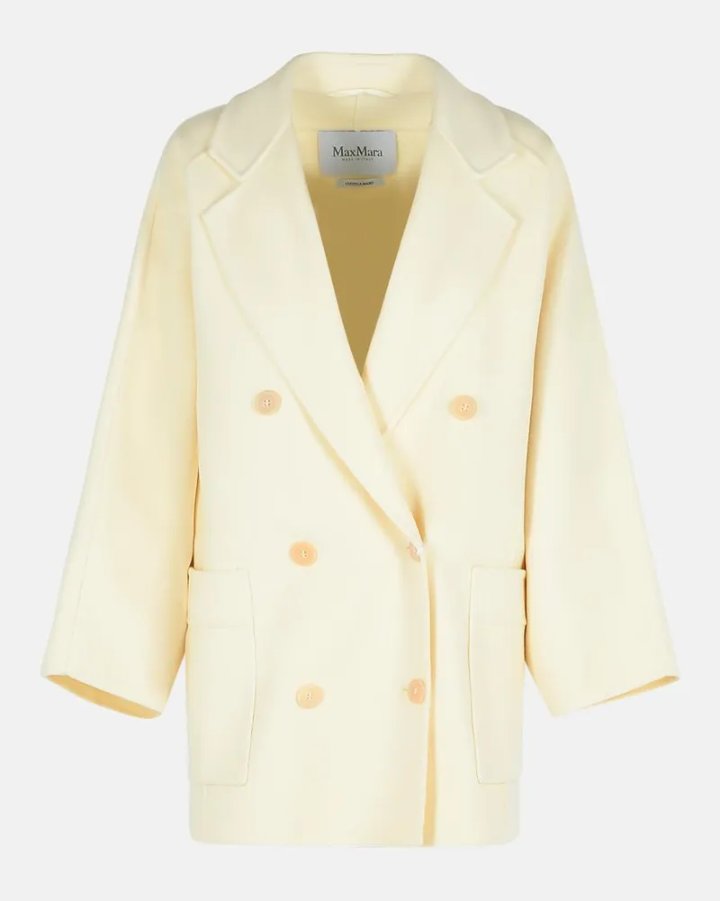 Max Mara Teddy Crop' weißer Wollmischmackmantel White