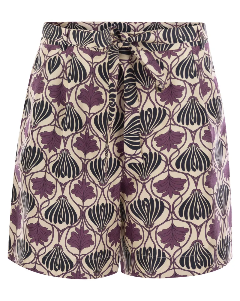 Max Mara Metello bedruckte Seidenflüssigkeit kurze Hose Purple