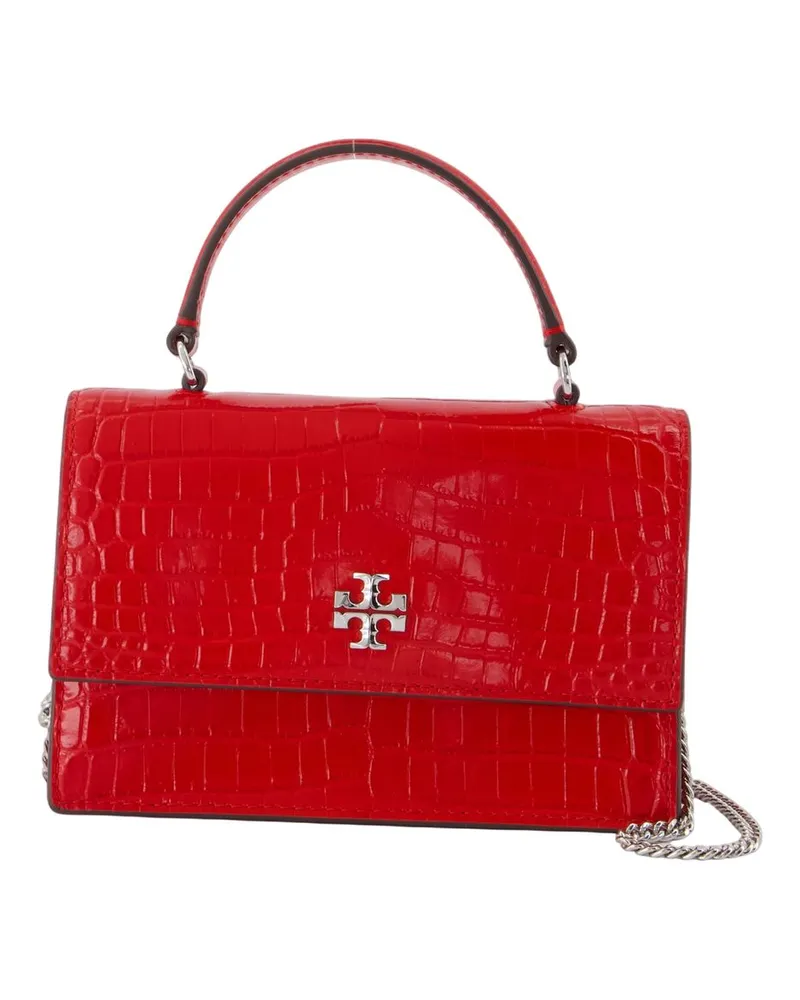 Tory Burch Kira Mini Top Griff Wallet auf Kette  Leder Rot Rot