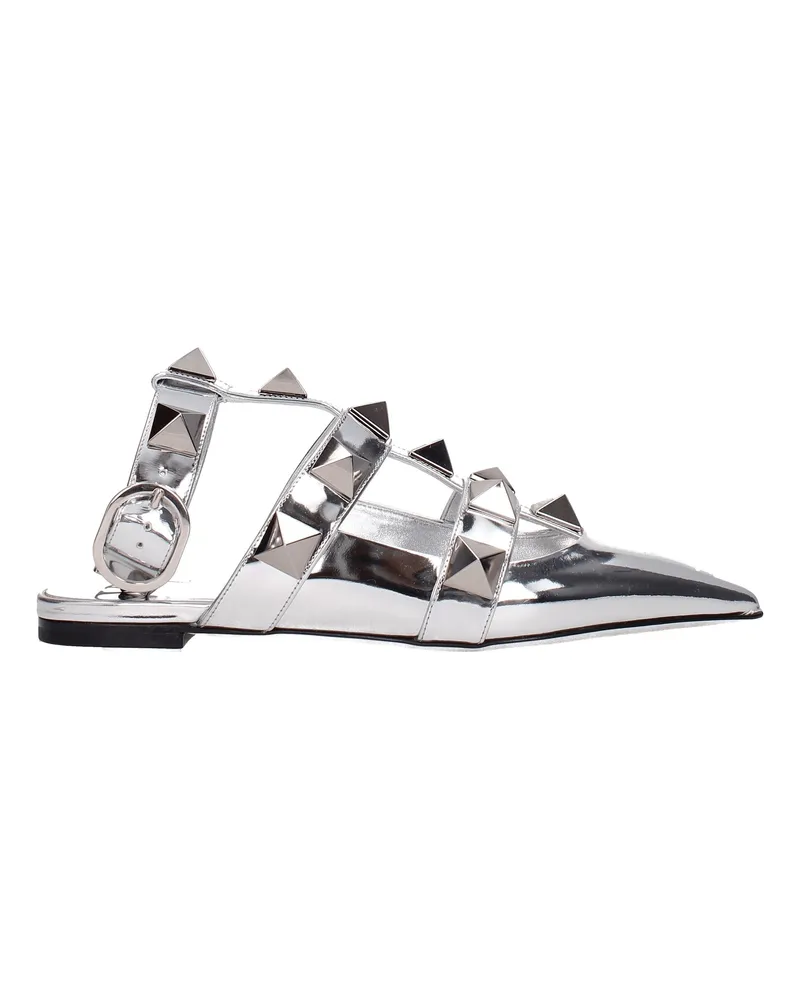 Valentino Garavani Damens Sandalen aus silbernem Lackleder -