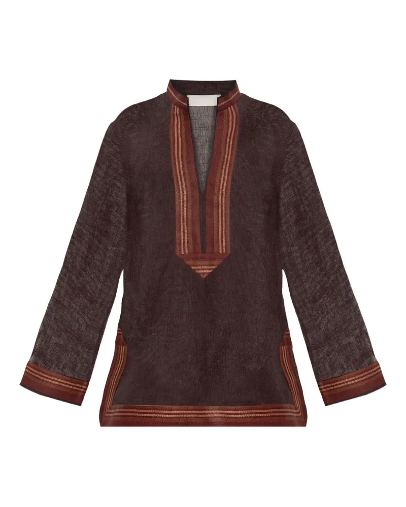 Tory Burch Gestreifte Tunika aus Leinen von Brown