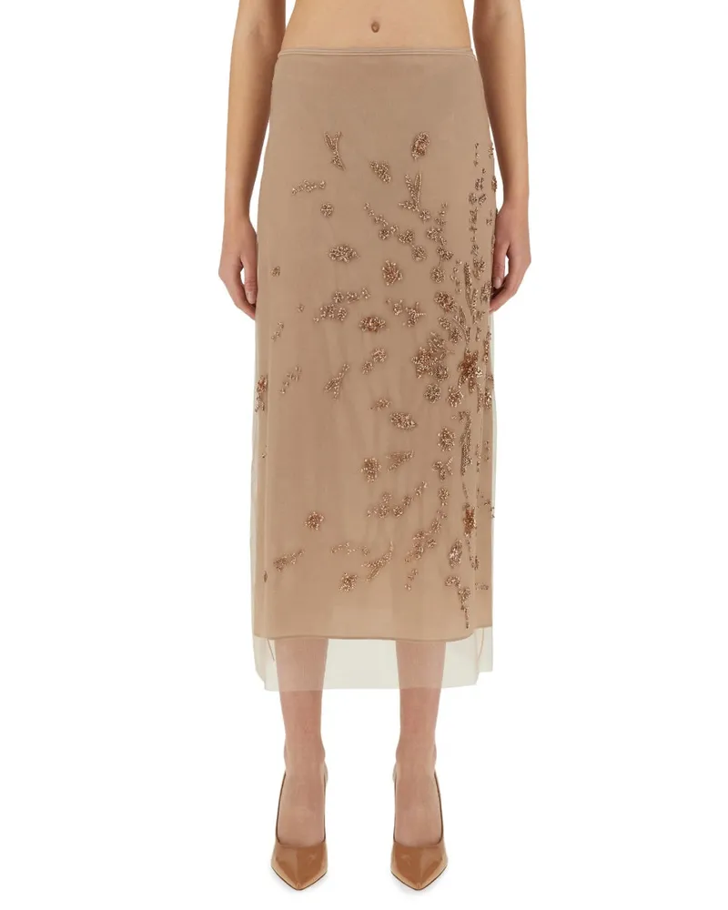 Fendi Tüllrock mit Stickerei Nude