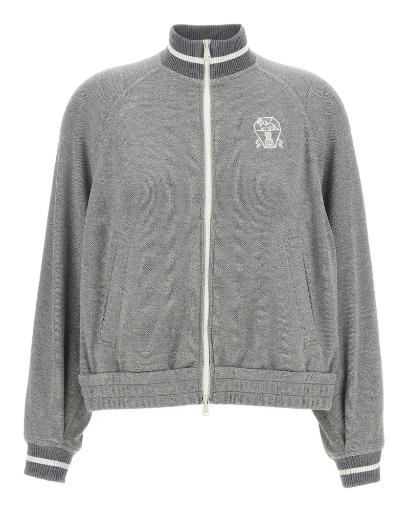 Brunello Cucinelli Logo Reißverschluss -Sweatshirt Grey