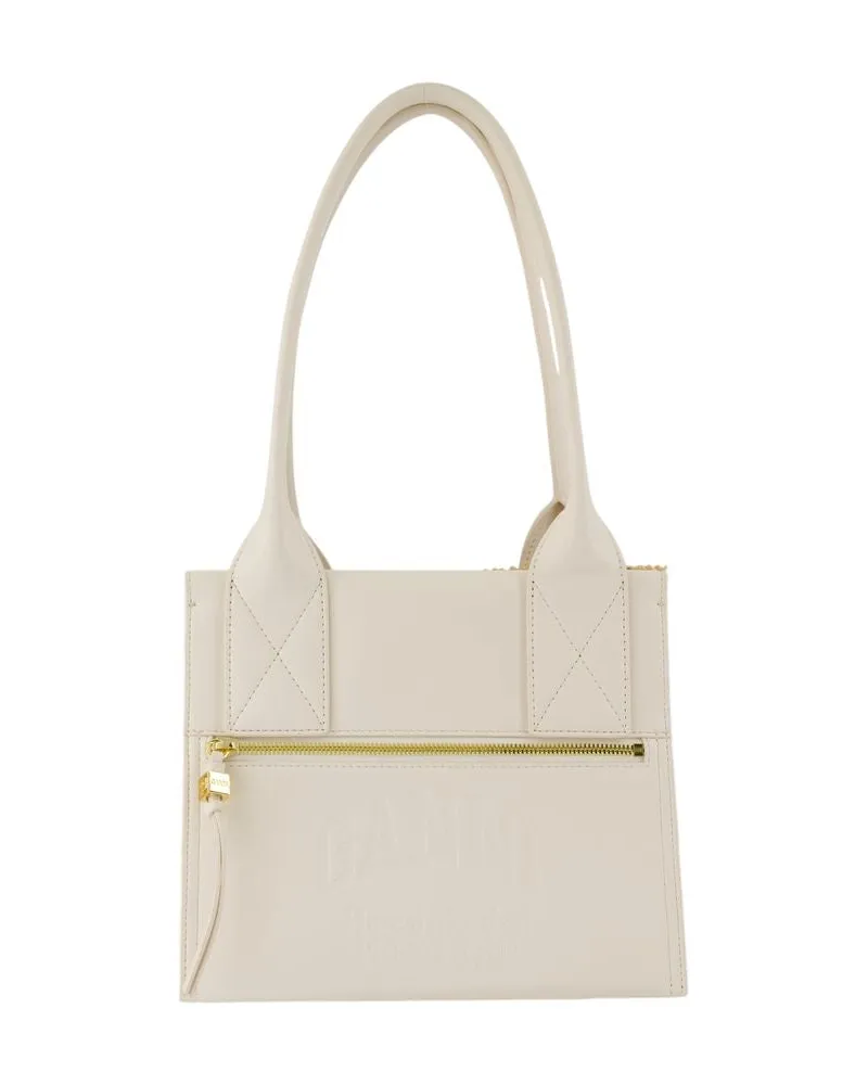 Ganni Easy Medium Shopper Bag  Raffia White Weiß