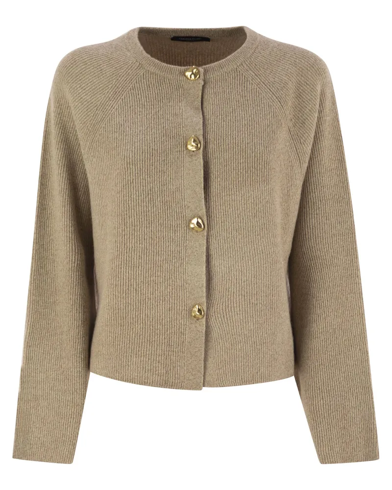 Fabiana Filippi English Strick Cardigan in Platin und Lurex Beige