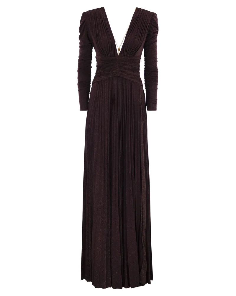 Elisabetta Franchi Red Teppich Kleid in Lurex -Trikot mit Halskette Bordeaux