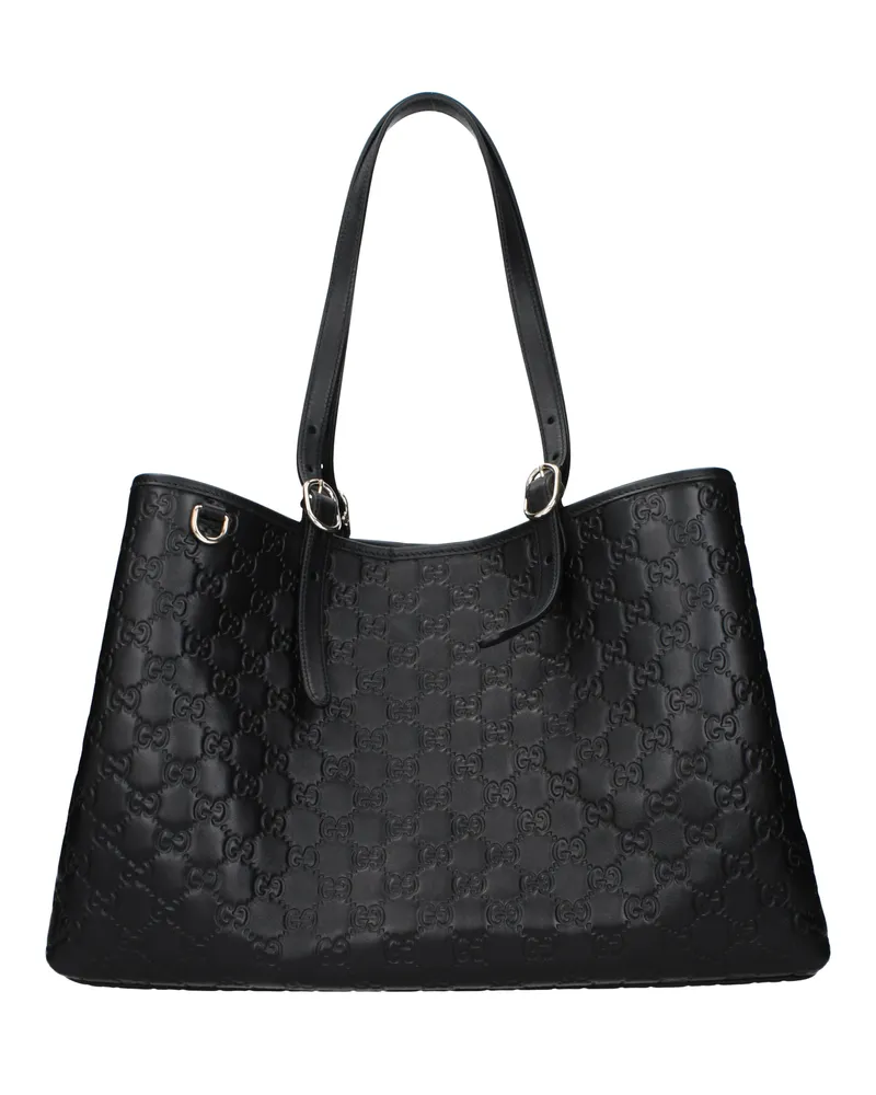 Gucci Damens Emblem Umhängetasche aus schwarzem Leder -