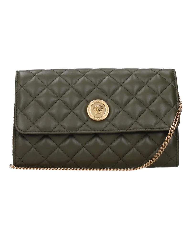 Versace Damens Leder-Clutch in Grün/Olivgrün -