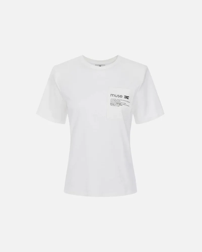 Elisabetta Franchi T -Shirt mit Tasche Gesso