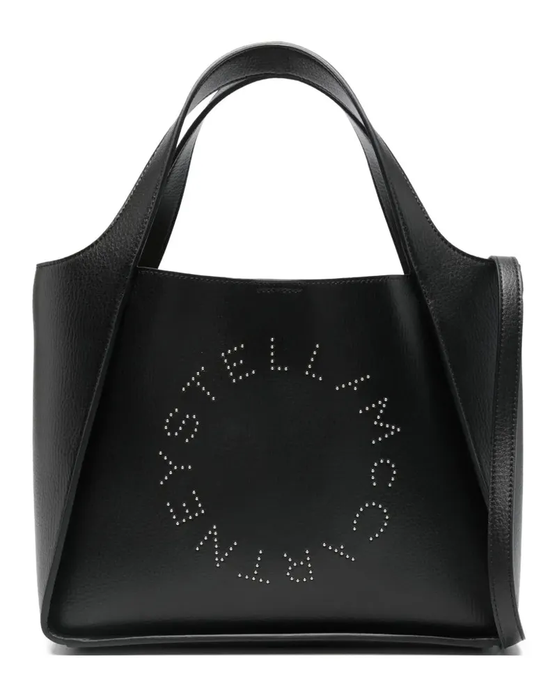 Stella McCartney Leder-Einkaufstasche mit Logo-Detail Black