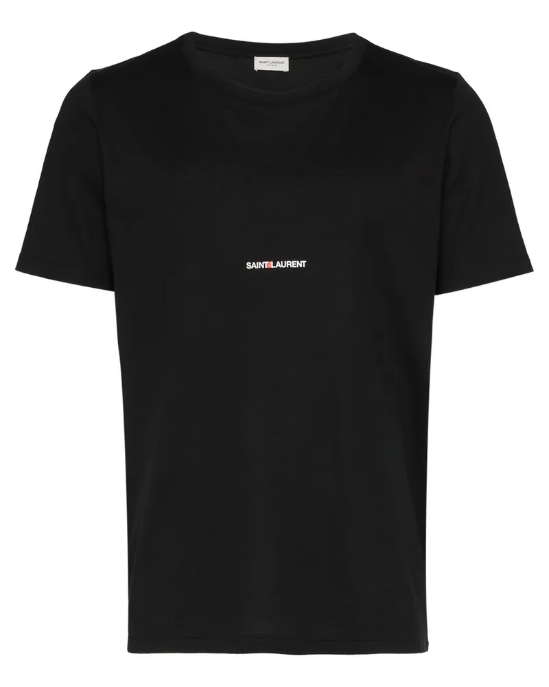 Saint Laurent Logo Baumwoll -T -Shirt Black