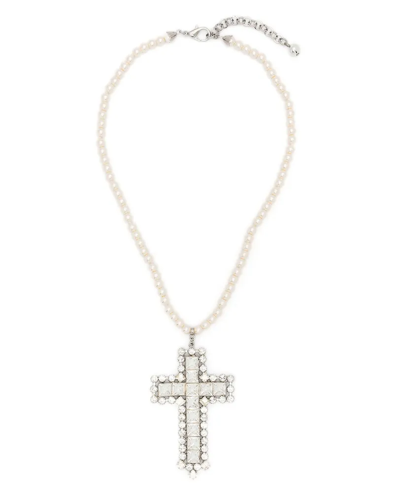 Alessandra Rich Pearl Crystal Cross' Halskette Silber