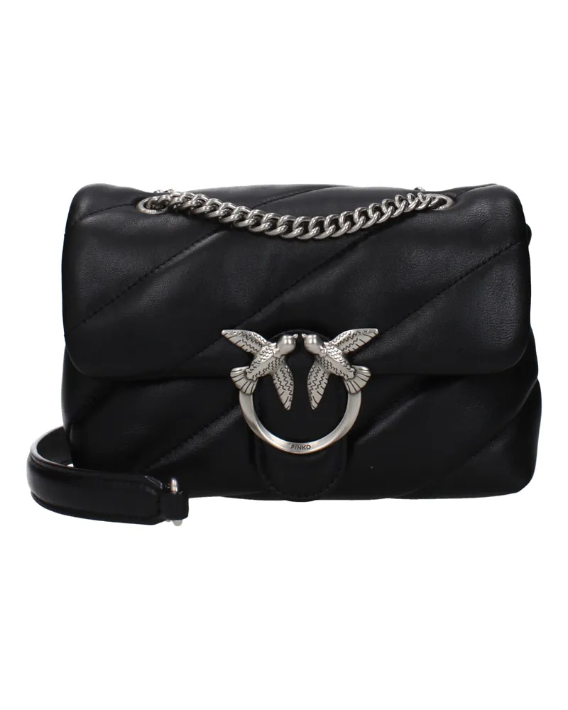 Pinko Damens Love Puff Umhängetasche Leder Schwarz/Silber -