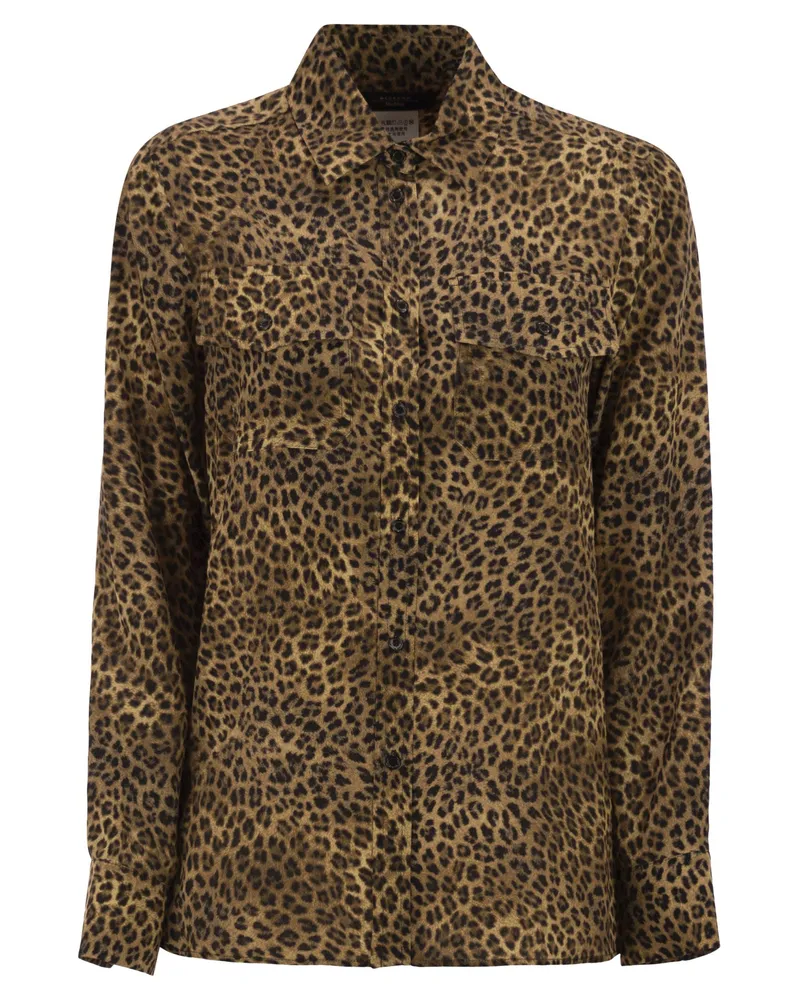 Weekend Max Mara Wkdlemma Bedrucktes Seidenhemd mit Taschen Camel