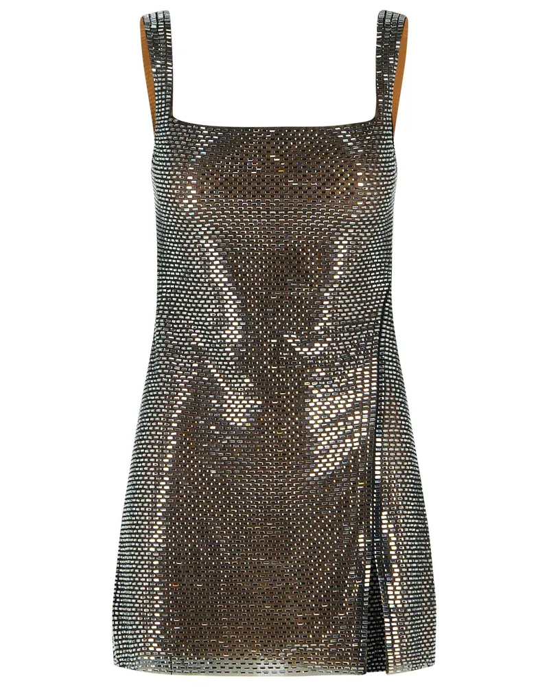 Self-Portrait Selbstporträt-Kleid aus grauem Polyester mit Strasssteinen Grey