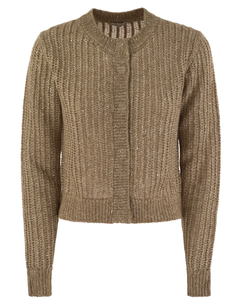 Peserico Tricot Cardigan mit Mikro -Pailletten Hazelnut