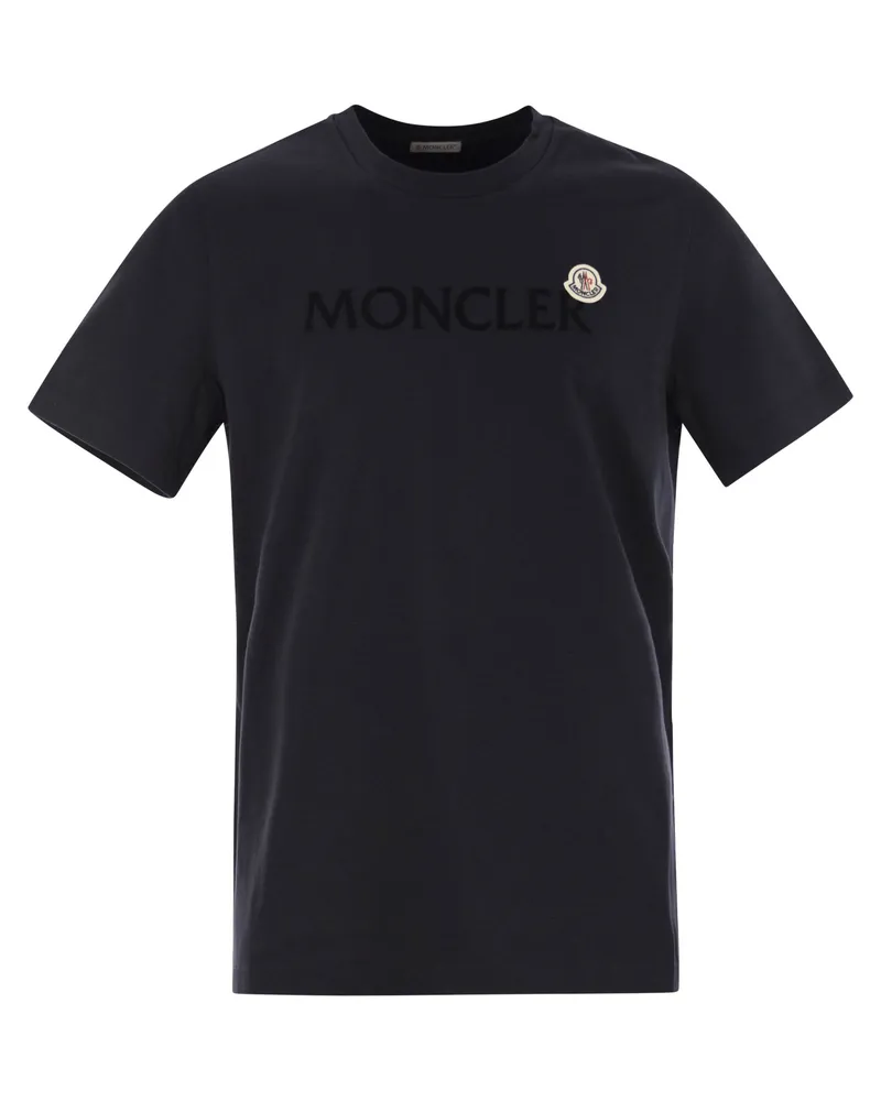 Moncler T -Shirt mit gefährter Wattestäbelogo Navy