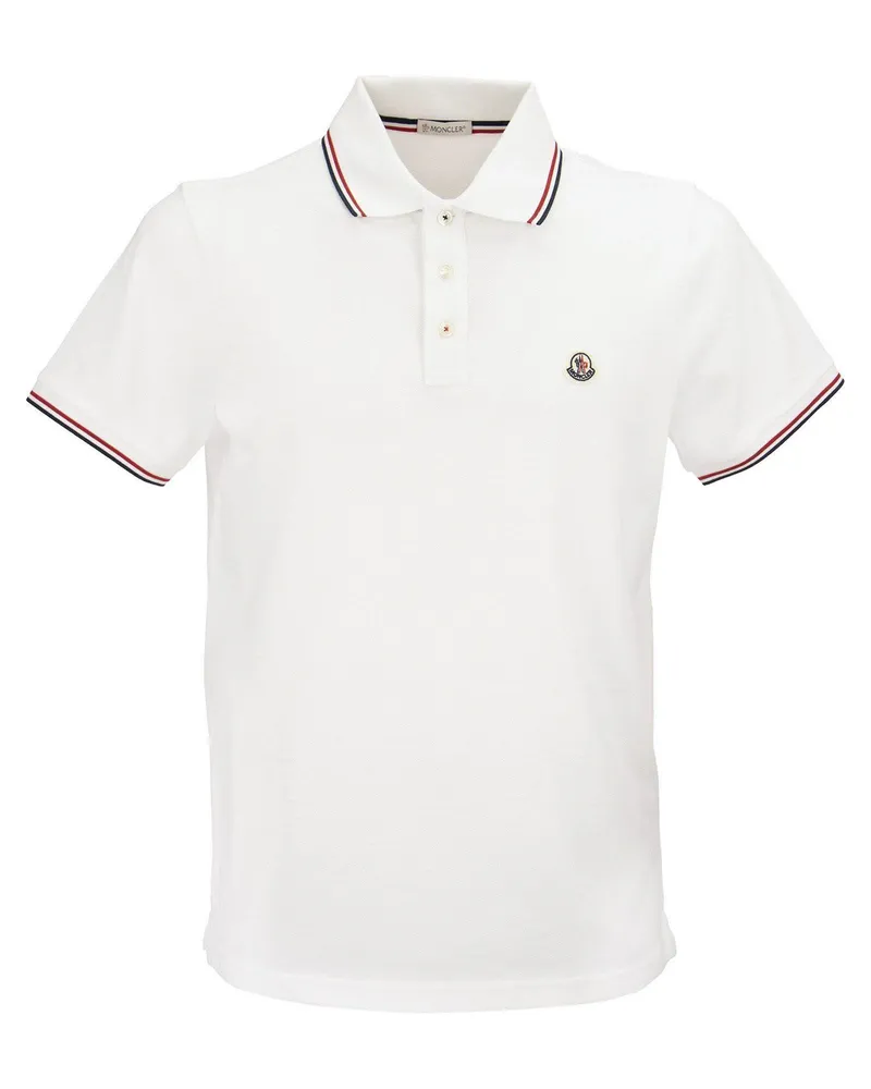 Moncler Cotton Pique Polo -Hemd mit Trikolorverkleidung White