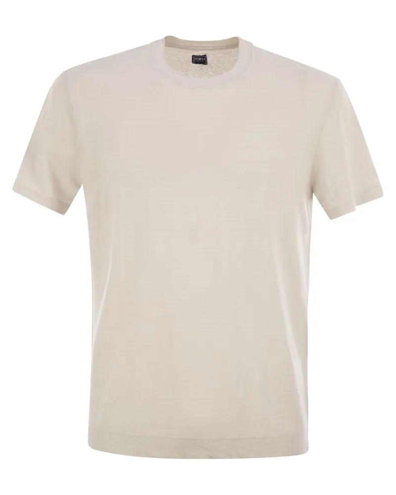 Fedeli Stretch Leinen kurzärmeliges T -Shirt Ivory