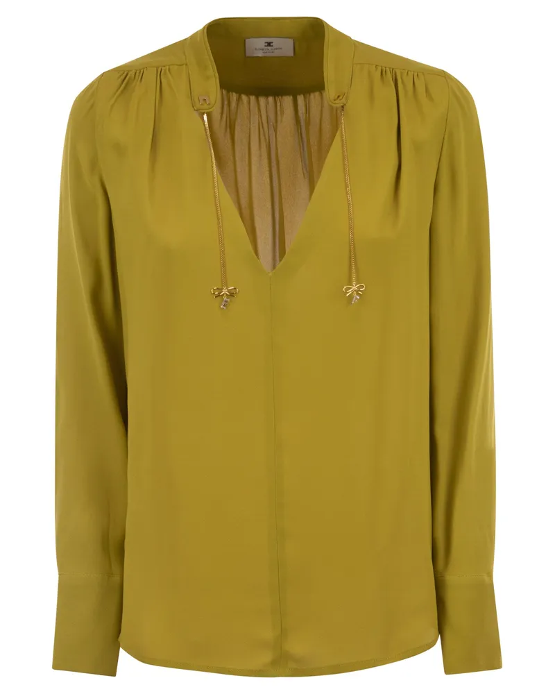 Elisabetta Franchi Georgette Shirt mit Charms und Logo Ochre