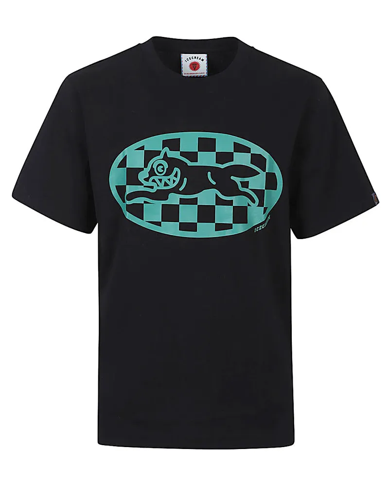 ICECREAM Eiscreme-Checker-laufendes Hunde-T-Shirt Black