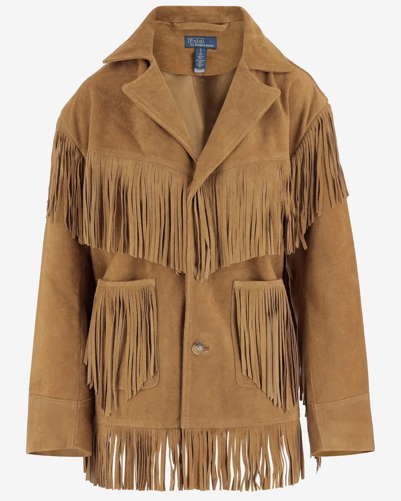 Ralph Lauren Wildlederjacke mit Fransen und großen Taschen Brown
