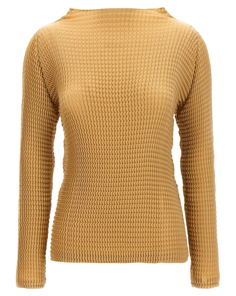 Issey Miyake Wildleder wie Faltenbluse Beige