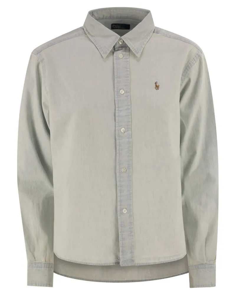 Ralph Lauren kurzes Quadrat -Chambray -Hemd Light