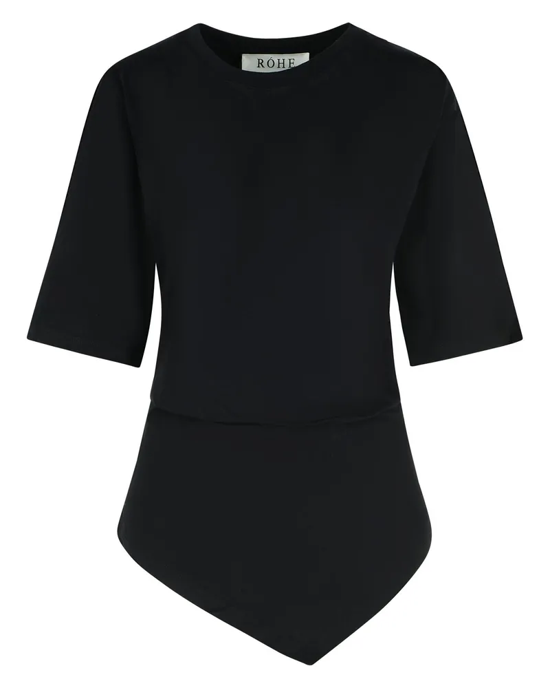Róhe schwarze Bio -Baumwoll -Woben -T -Shirt Black