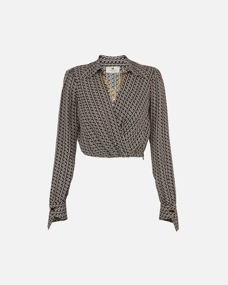 Elisabetta Franchi Geometrisches Druckhemd Nero