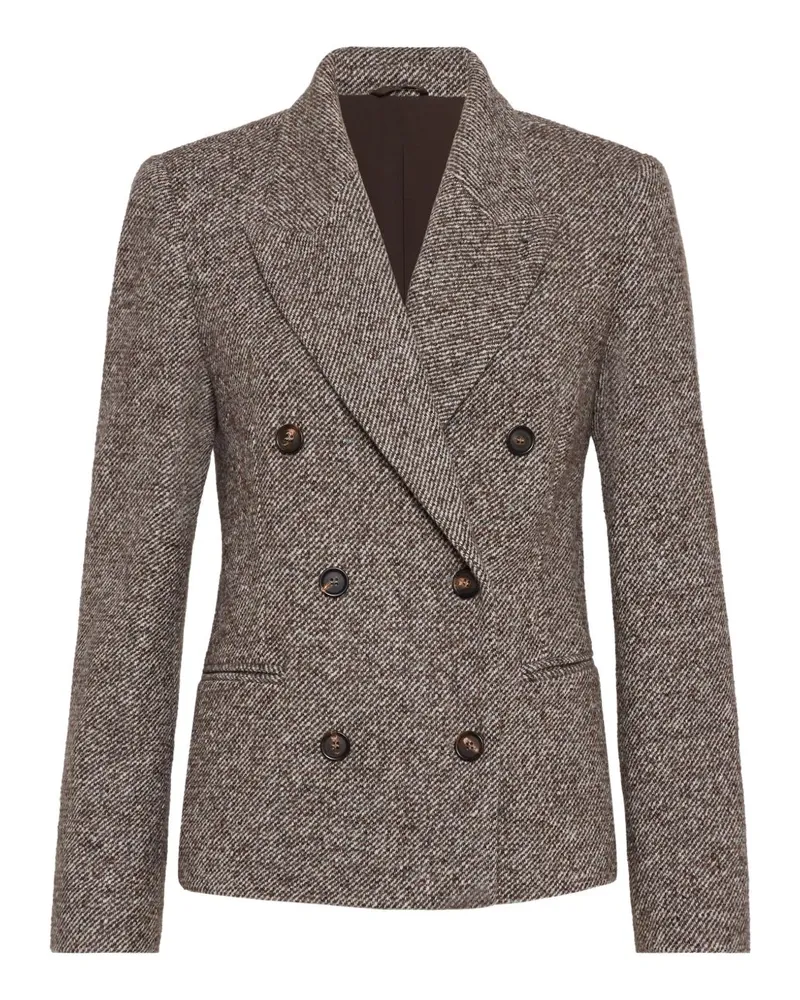 Brunello Cucinelli Melange Wolljacke mit glänzenden Details Brown