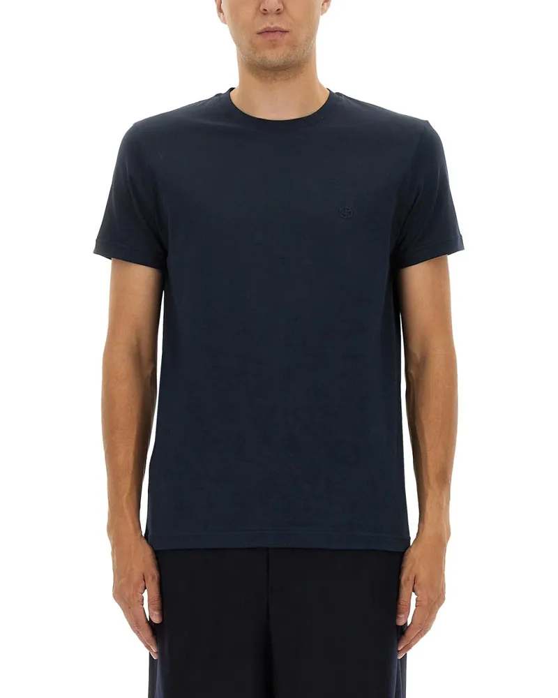 Giorgio Armani Crewneck Baumwoll -T -Shirt Blue