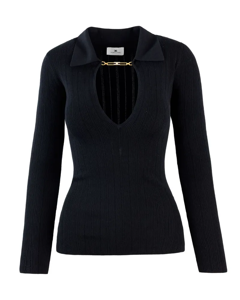 Elisabetta Franchi Maglia A Costine Con dettagli à jour Nera Black