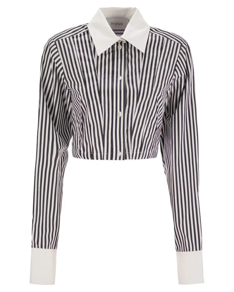 SPORTMAX Abano gestreiftes Popliner -Pflanzen -Shirt Black